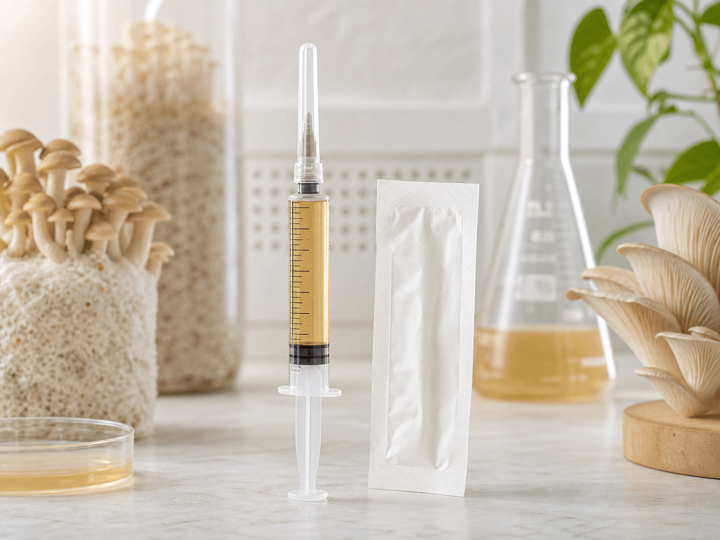 Sterile liquid culture syringe for culinary mushroom cultivation