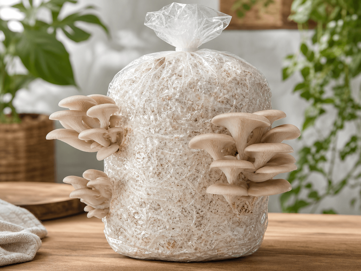 Ready-to-fruit mushroom grow bag with gourmet mushrooms